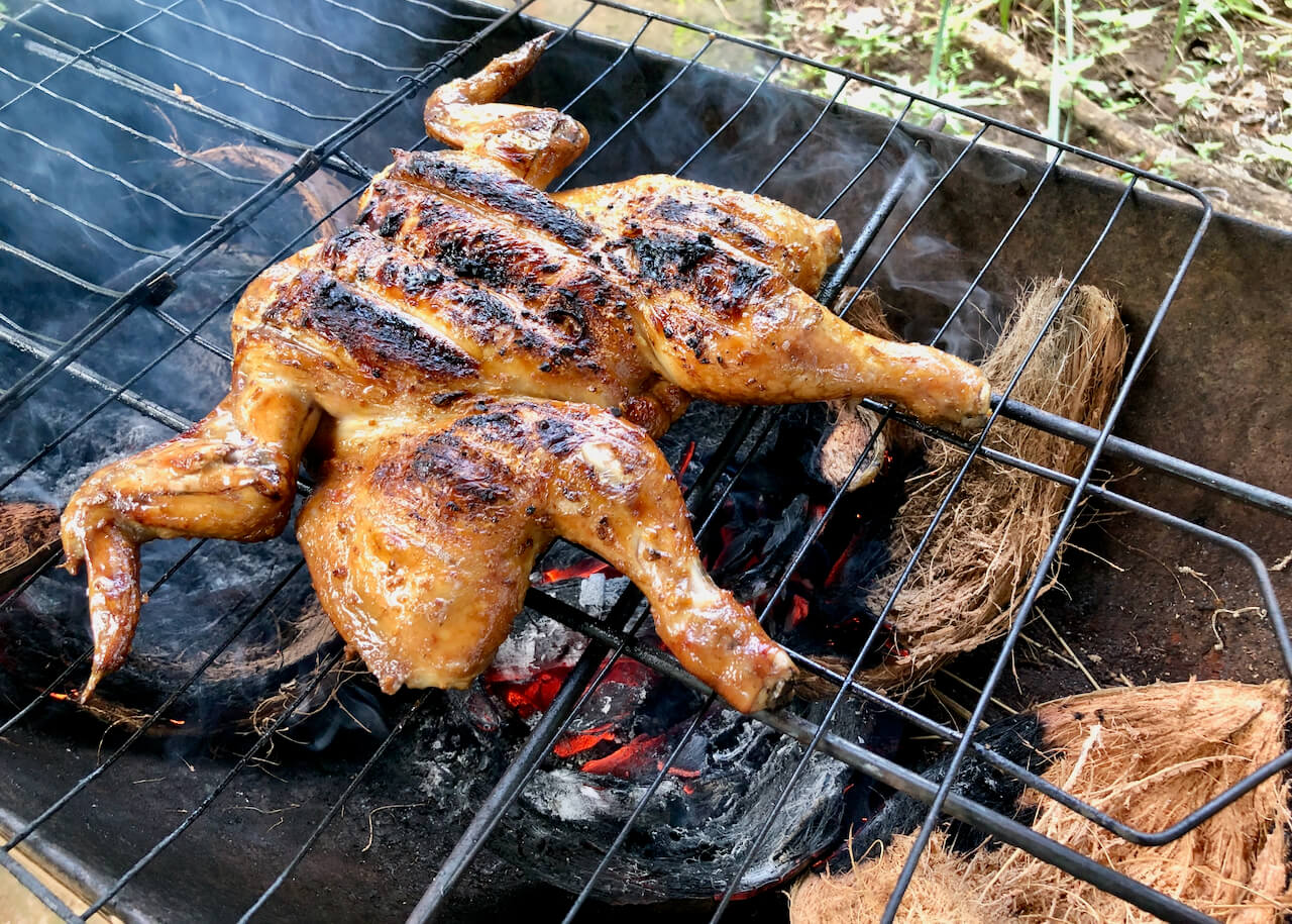 Authentic Balinese spiced chicken grilled over coconut husks.